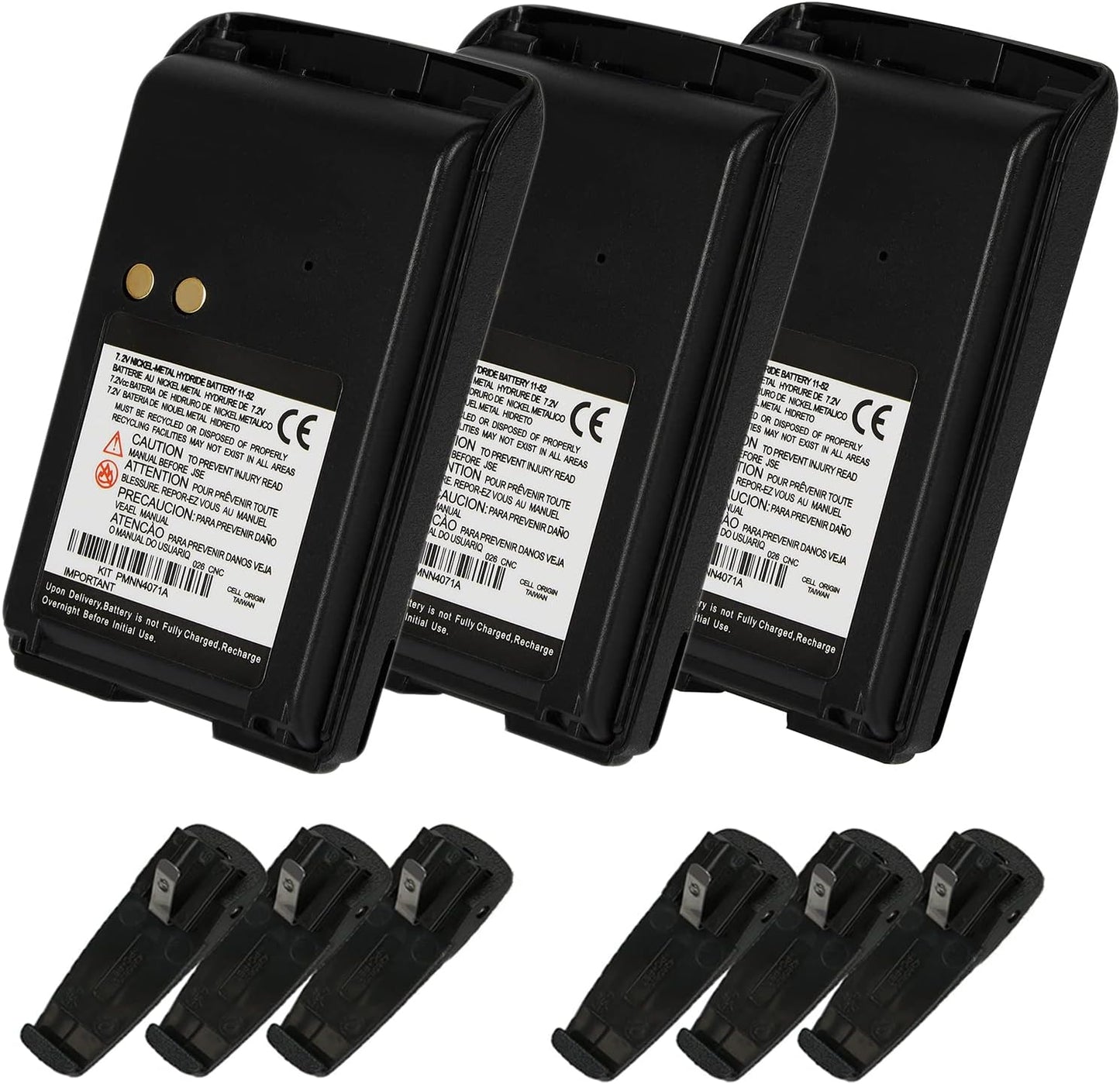 3-Pack 7.2v BPR40 Battery Pack with Belt Clips for Motorola Radios