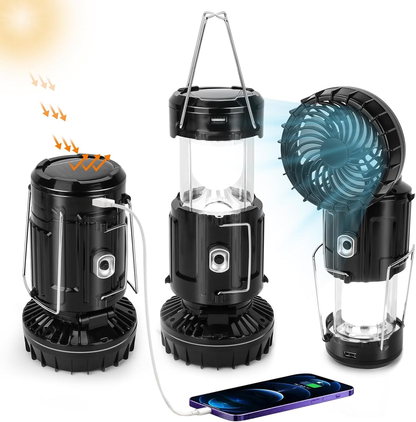 2024 Upgrade Solar Fan Lantern - Portable & Rechargeable, Bugpass