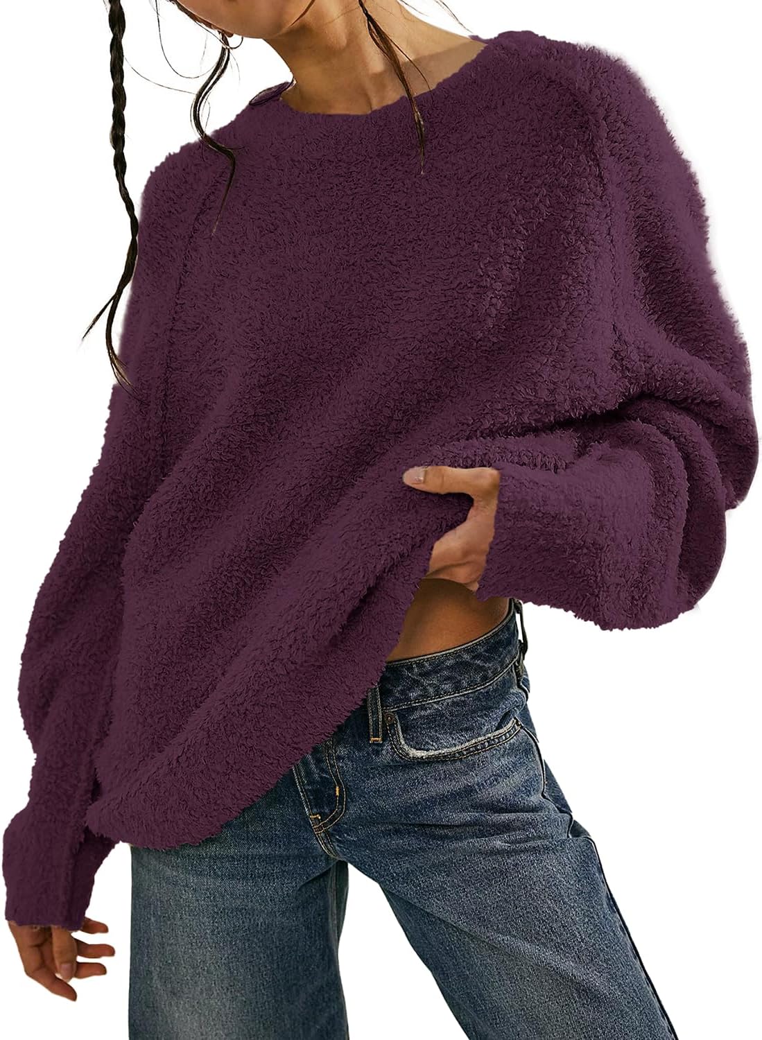 Beaully Women's Oversized Long Sleeve Fuzzy Knit Sweater