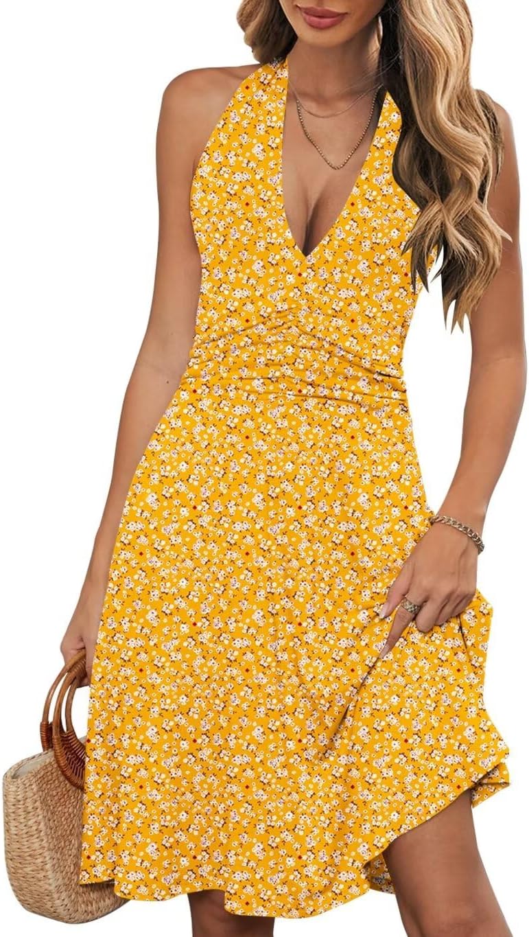 Wkior Womens Sundress Summer Beach Vacation A-Line Midi Dress