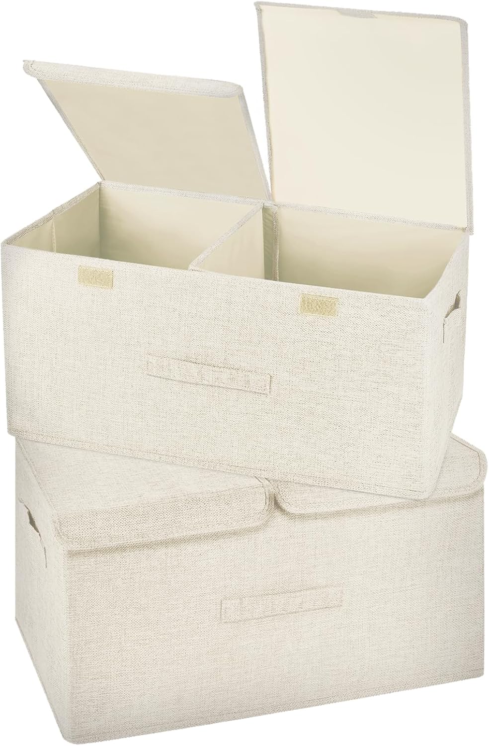 Collapsible Linen Storage Boxes with Lids and Handles - 2 Pack
