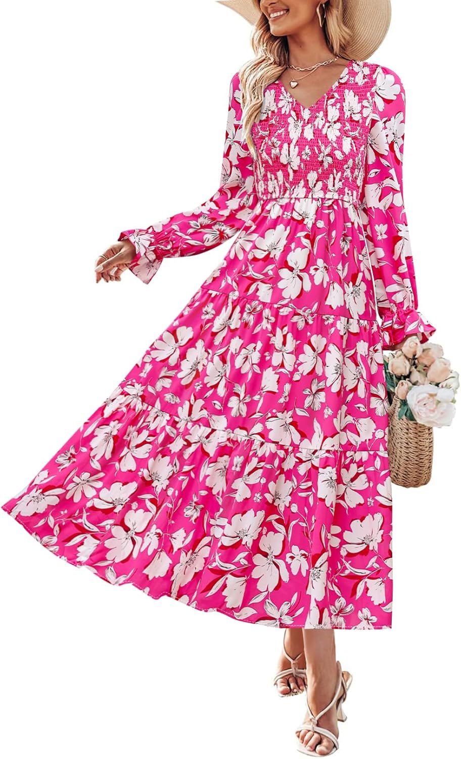 ZESICA Fall Wedding Guest Dresses Long Sleeve Floral Maxi
