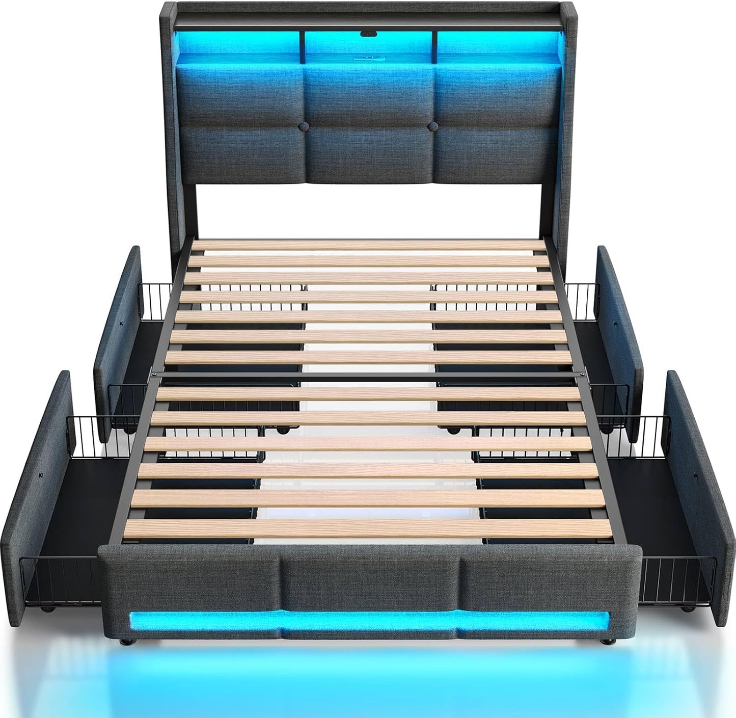 Rolanstar Twin Size Bed Frame with LED Lights and Storage Drawers