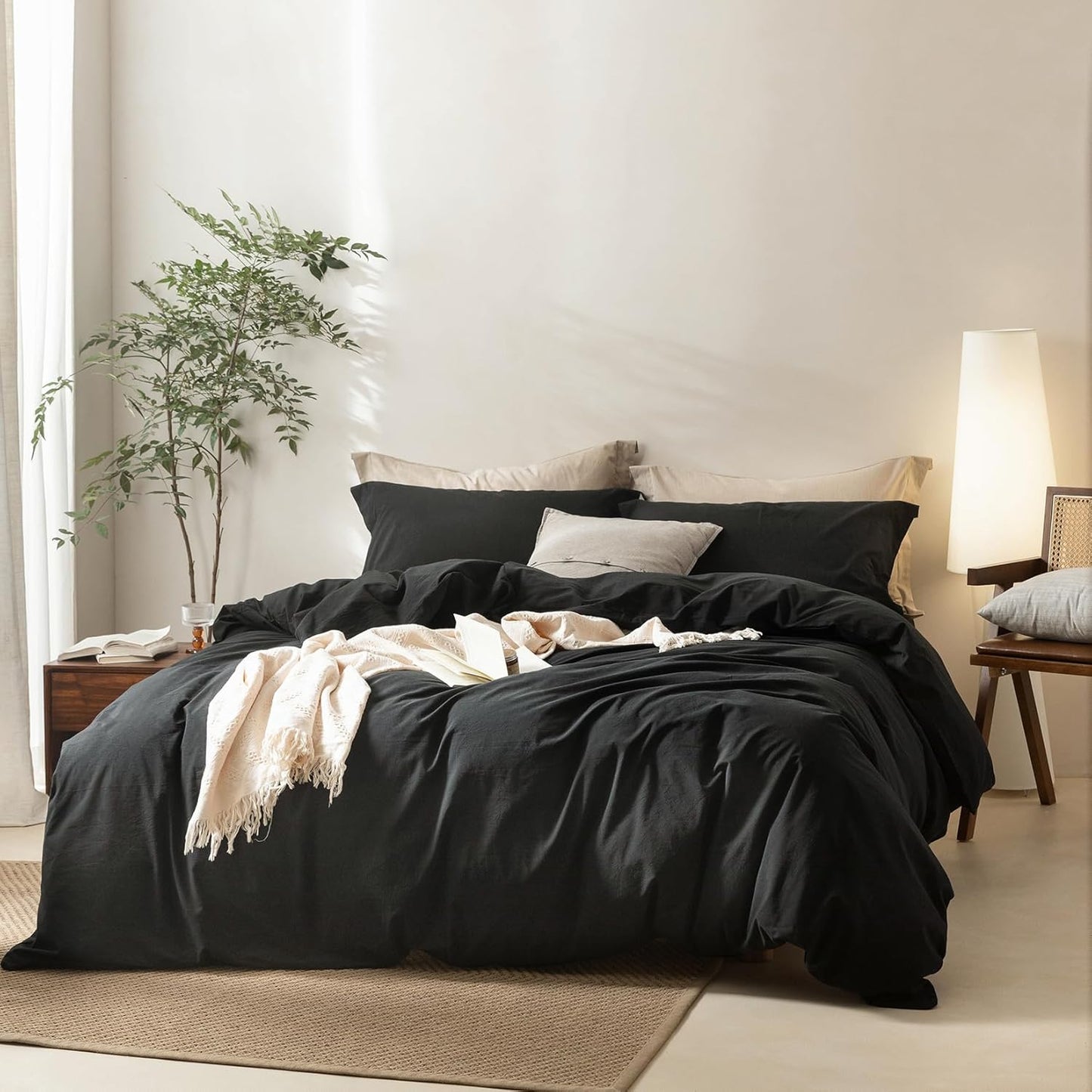 Linen Feel Black Duvet Cover Super King Size for Ultimate Comfort