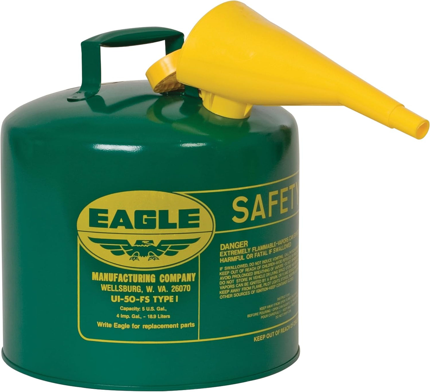Eagle 5 Gallon Type I Green Safety Gas Can for Flammable Liquids