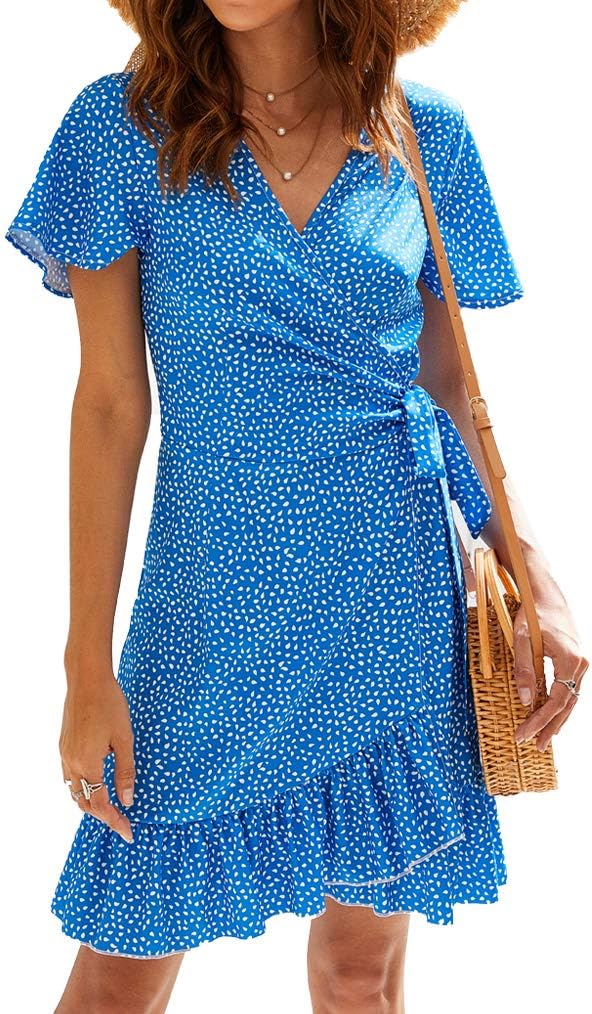 Naggoo Women's Summer Wrap V Neck Polka Dot Mini Dress Review