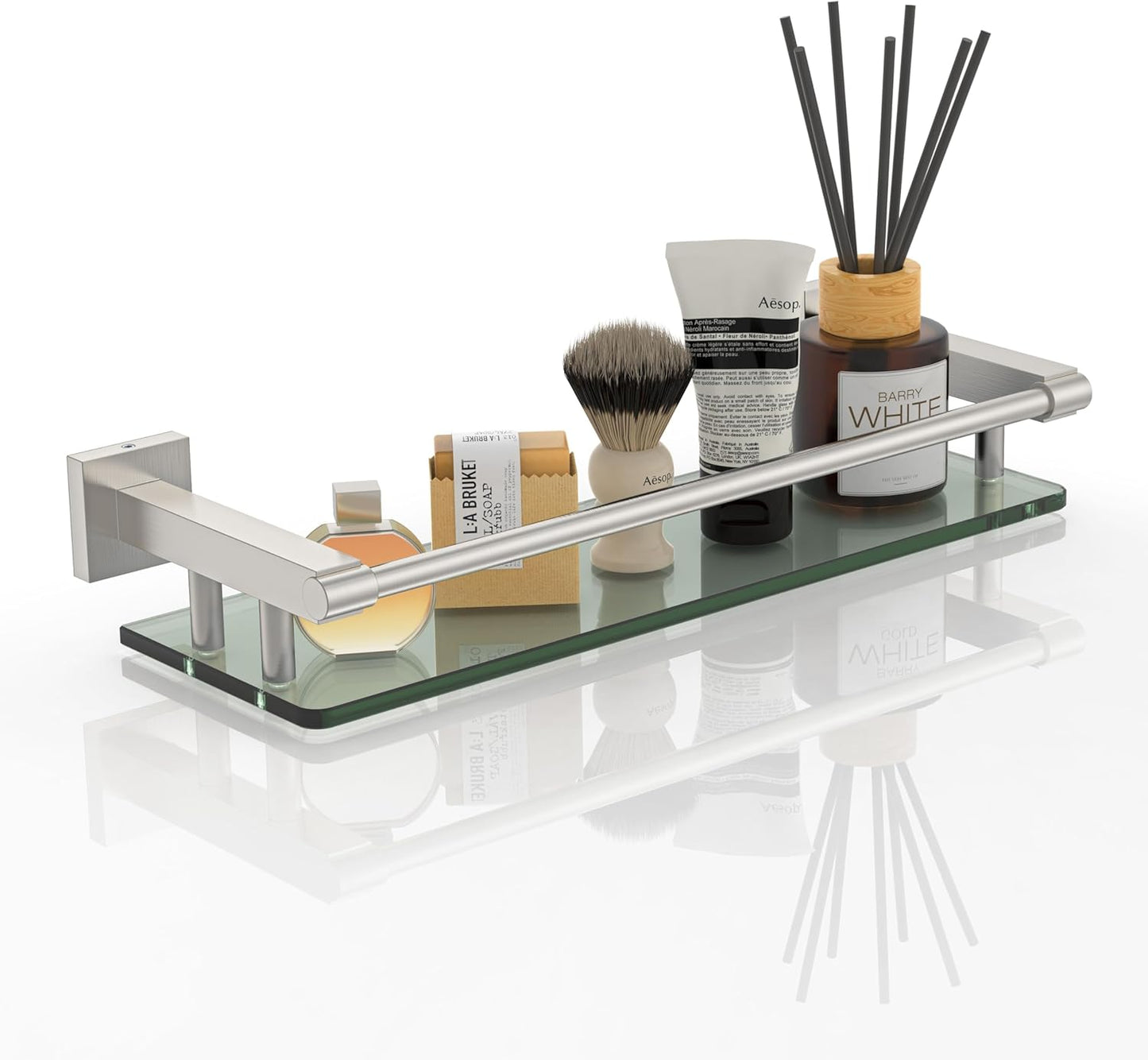 Glass Shelves for Bathroom - 16IN Brushed Nickel Modern Design