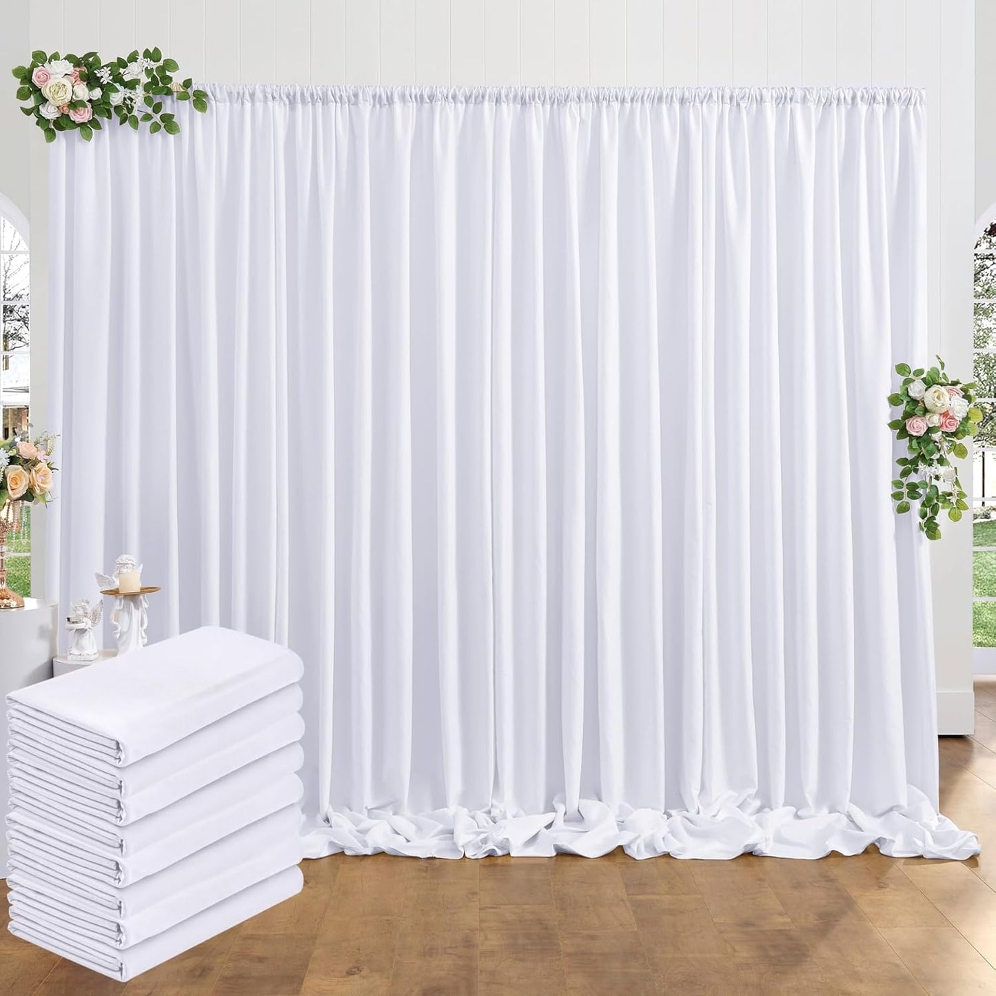 40 ft x 10 ft Thick White Backdrop Curtain for Weddings and Parties