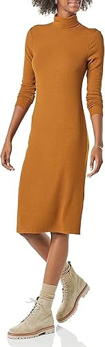 Women's Fine Rib Long-Sleeve Turtleneck Midi Dress Review