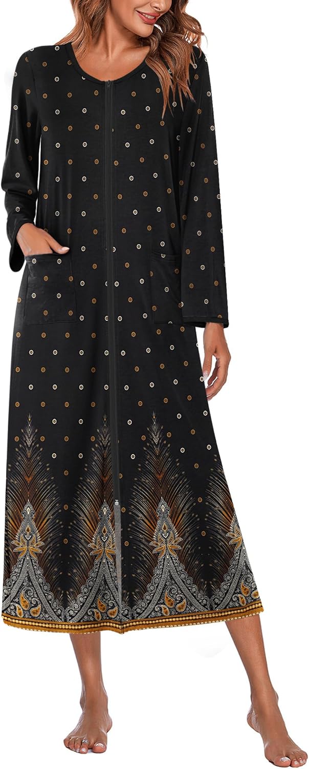 Ekouaer Women Long House Coat Zipper Front Robes Full Length