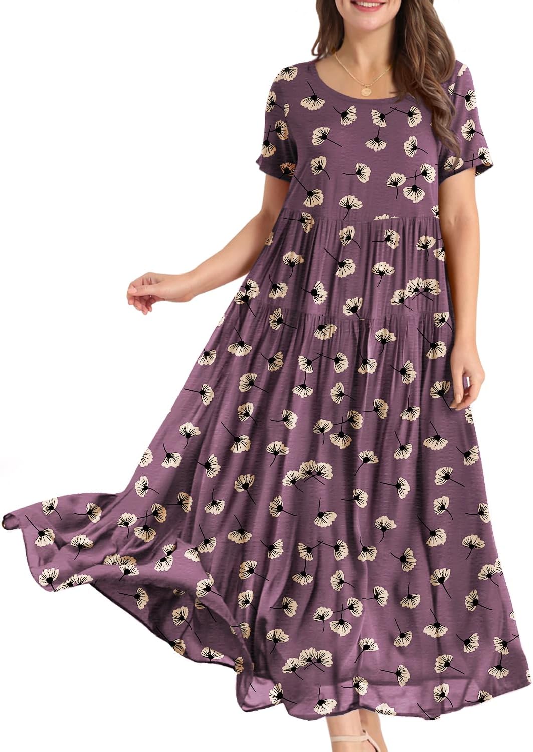 YESNO Women Casual Bohemian Floral Dress with Pockets