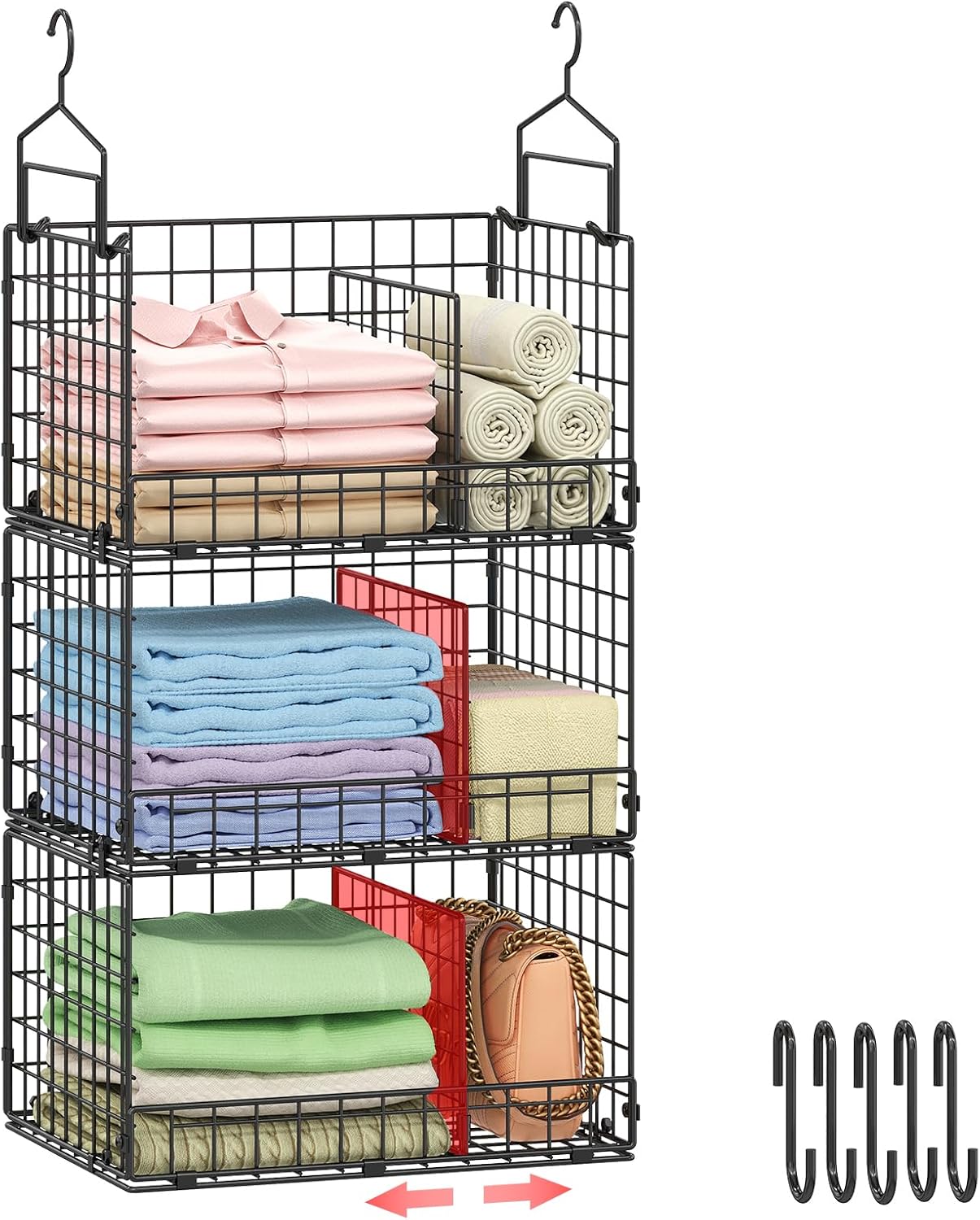 3-Tier Extra Large Closet Hanging Organizer for Clothes Storage