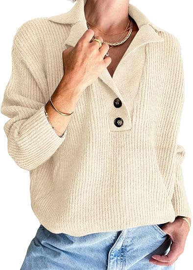 LILLUSORY Women's Snap-Buttons Foldover Collar Sweater Tops Review