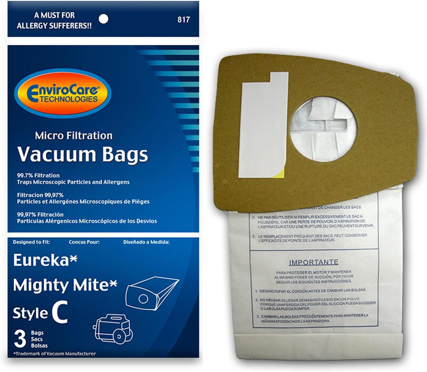3 Pack EnviroCare Micro Filtration Vacuum Bags for Eureka Mighty Mite