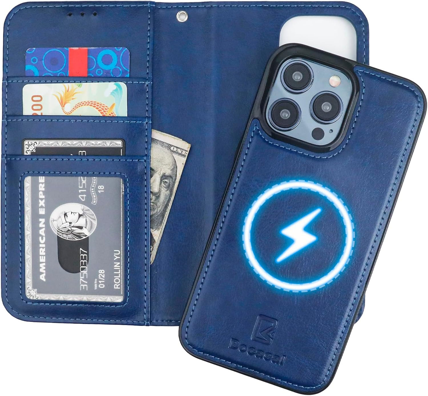 Bocasal iPhone 15 Pro Max Wallet Case with RFID Protection