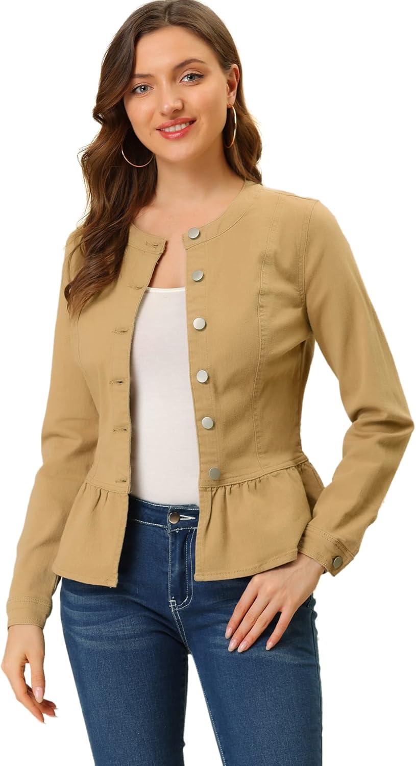 Allegra K Women's Peplum Denim Jacket for Stylish Casual Wear
