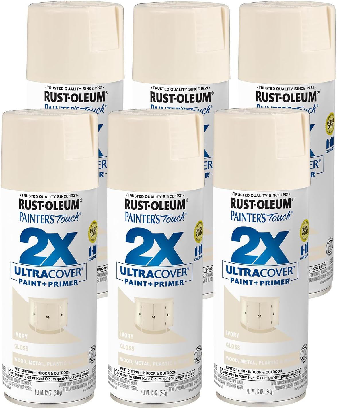 Rust-Oleum Painter's Touch 2X Ultra Cover Spray Paint, Gloss Ivory