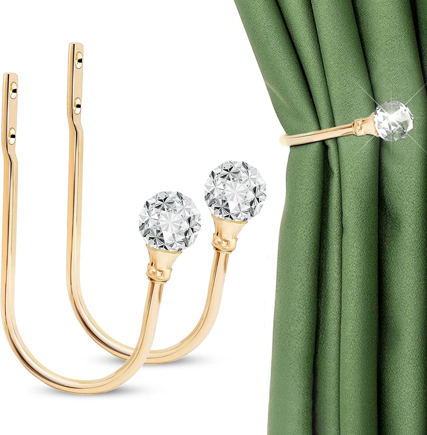 Crystal Gold Curtain Holdbacks - Elegant Drapery Hooks - SEGNAYEN