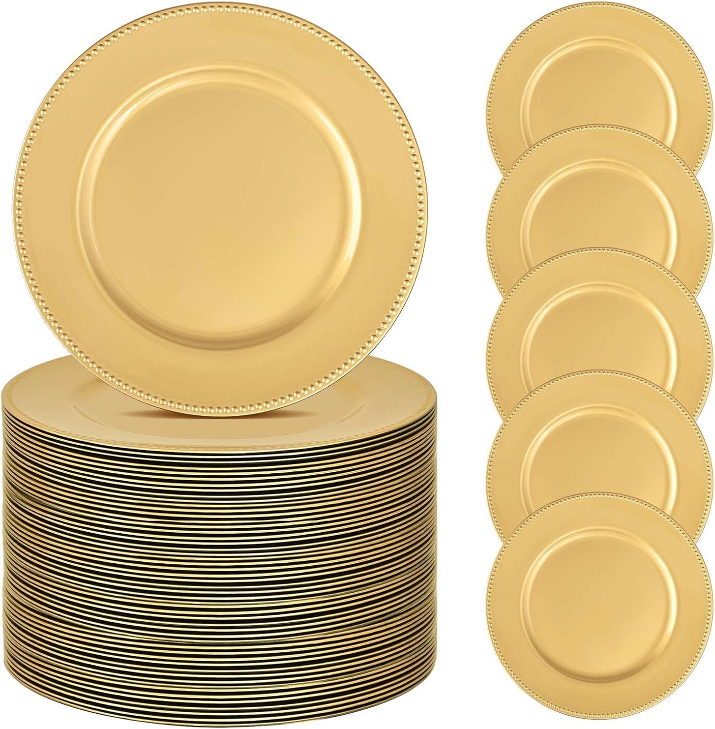 50 Pcs Gold Beaded Charger Plates - Elegant Event Decor