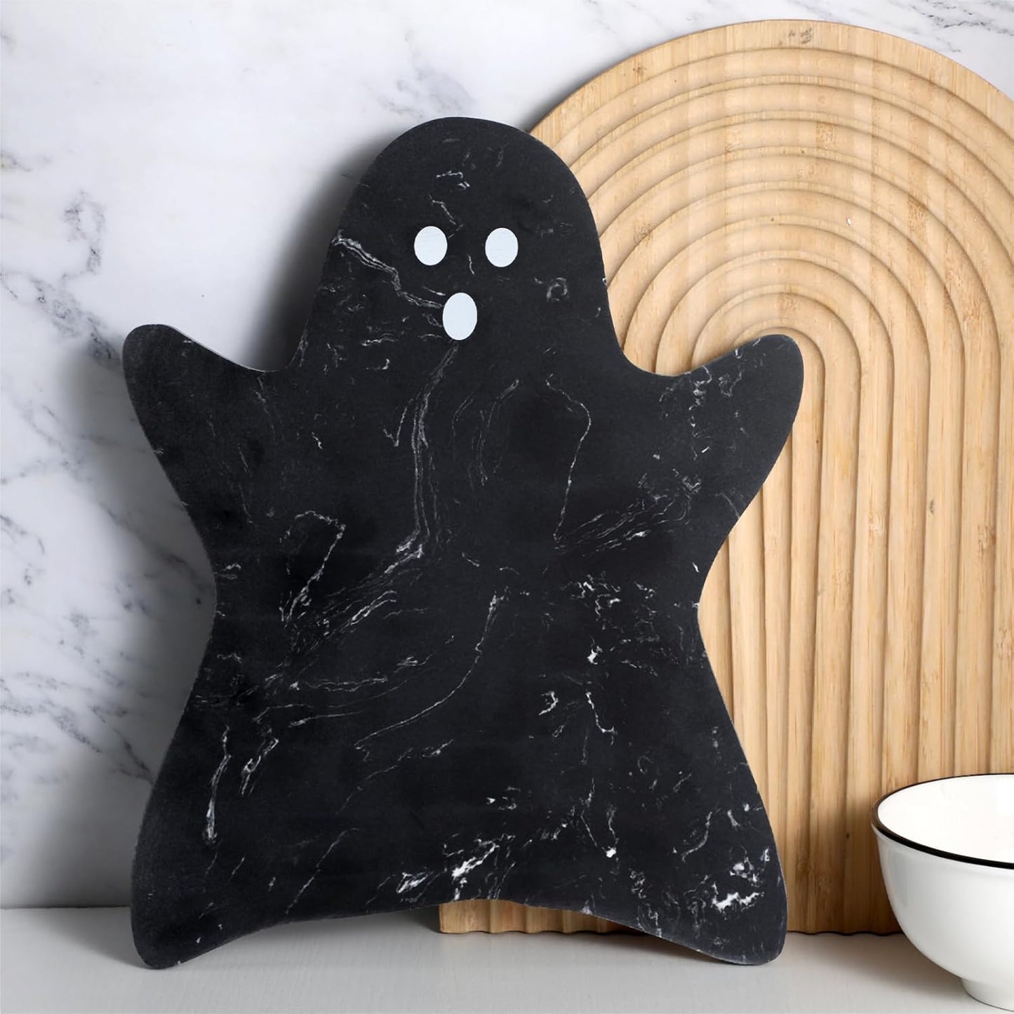 Black Ghost Marble Cheese Board for Halloween Charcuterie Fun