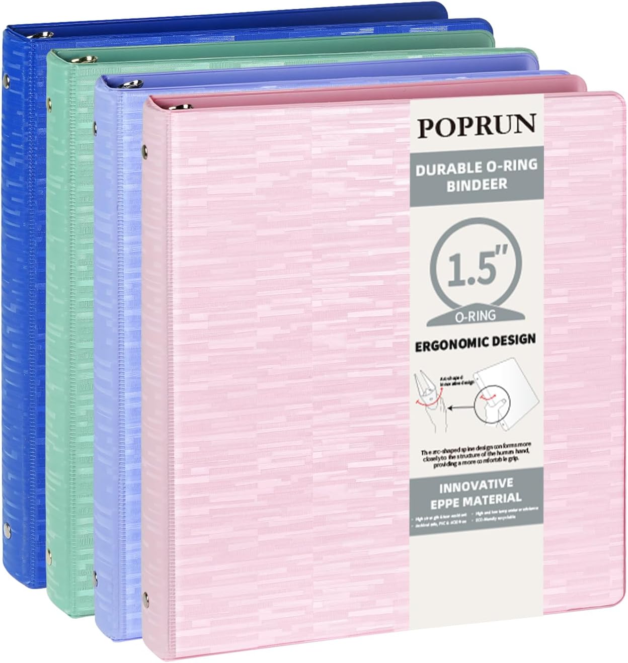 POPRUN 3 Ring Binder 1.5 Inch, Durable Organizer for School