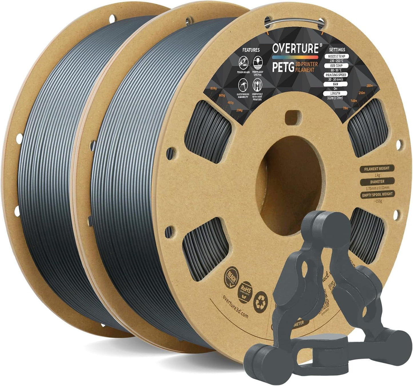 OVERTURE 2KG Bundle PETG 3D Printer Filament for Strong Prints
