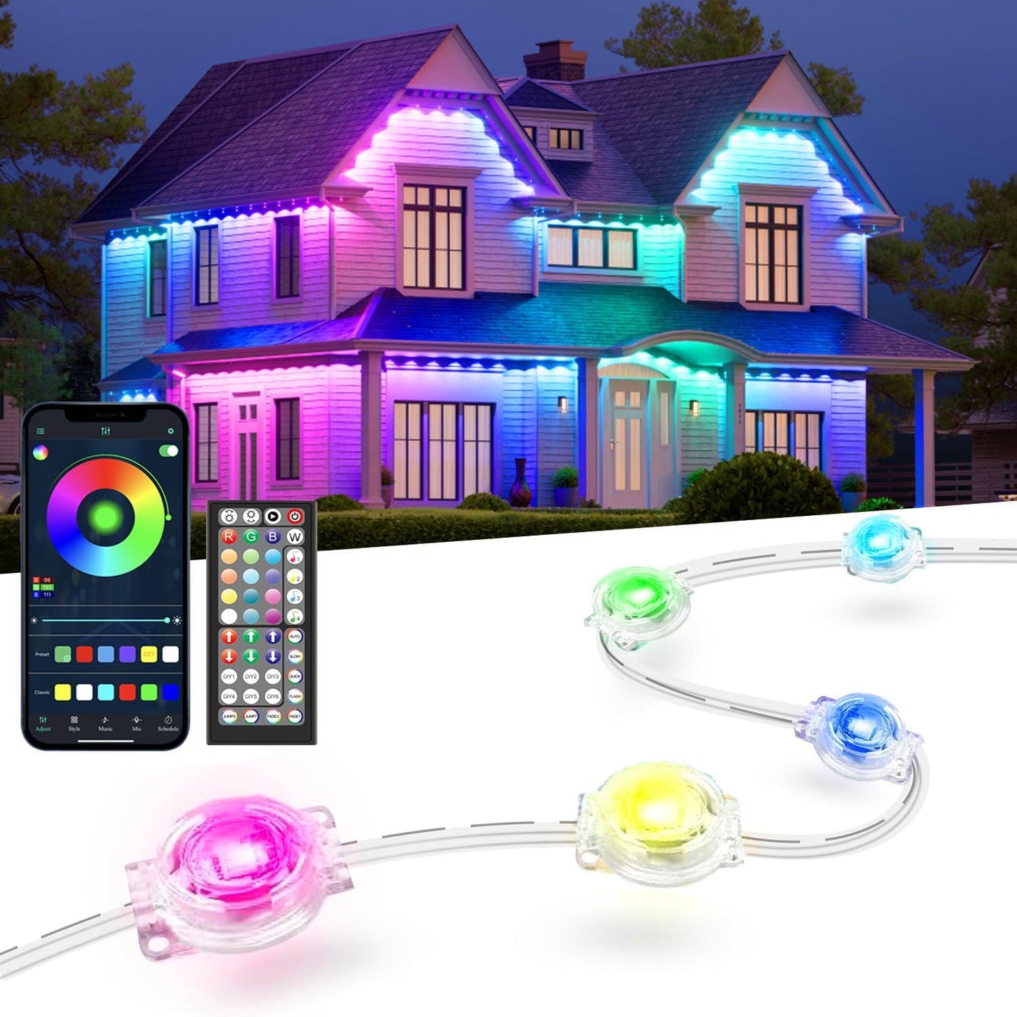 Permanent Outdoor Lights for House - 300ft Smart RGB LED Lights