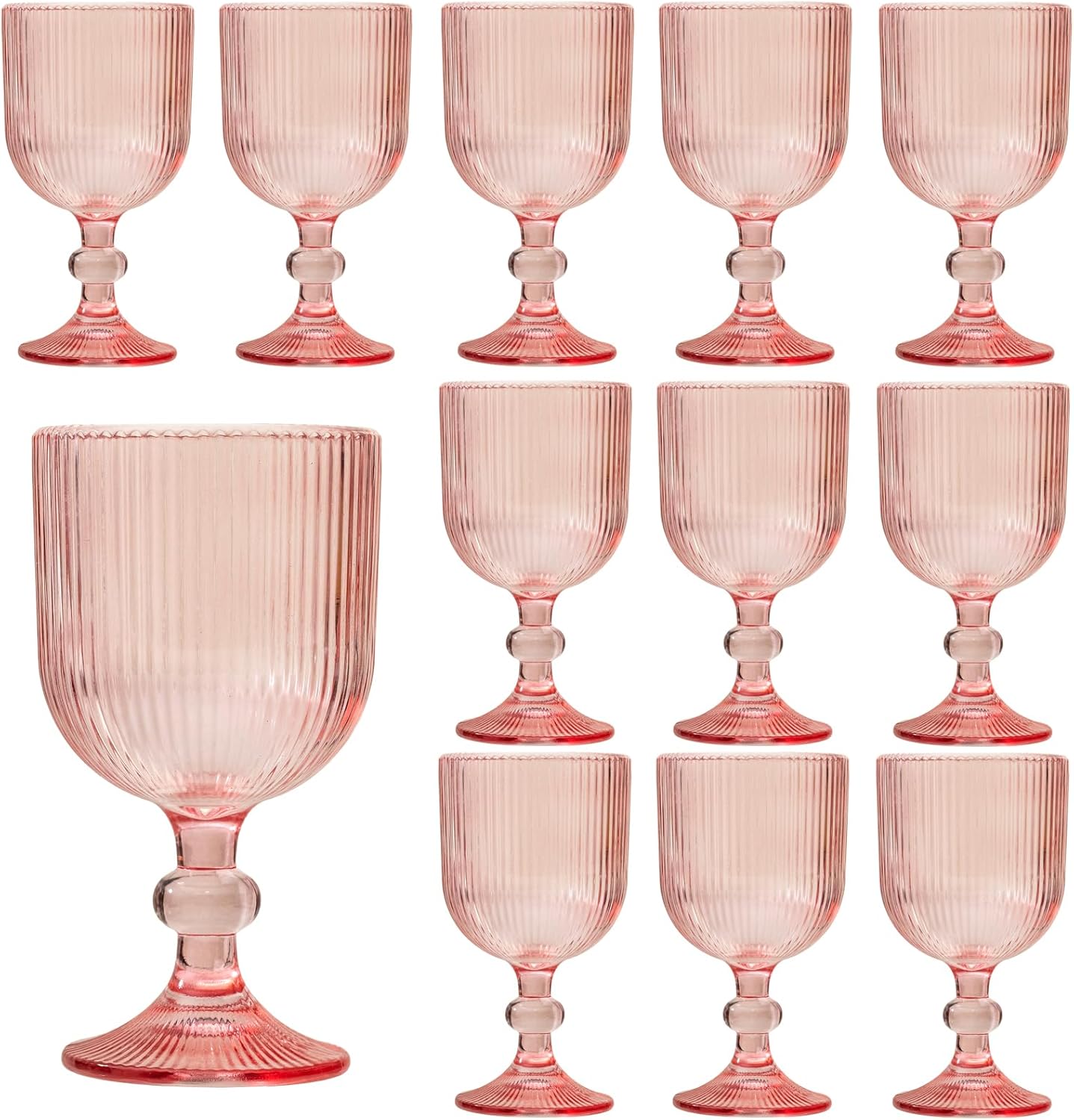 12 Pcs Pink Vintage Wine Glasses Set for Elegant Drinking