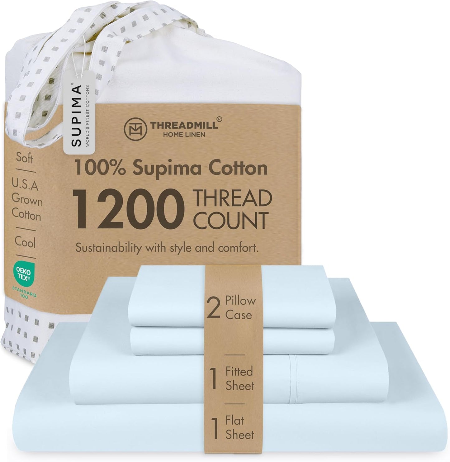 Threadmill California King Sheets Set - Luxury Supima Cotton