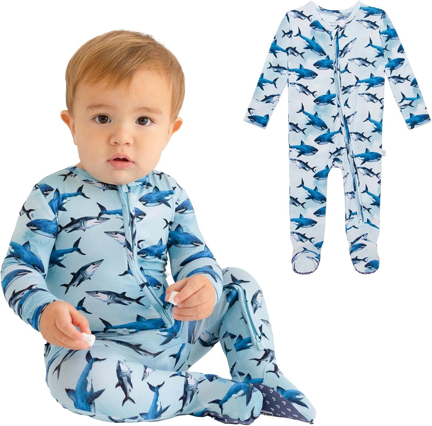 Posh Peanut Baby Boy Footie Pajamas - Soft Bamboo 2 Way Zipper