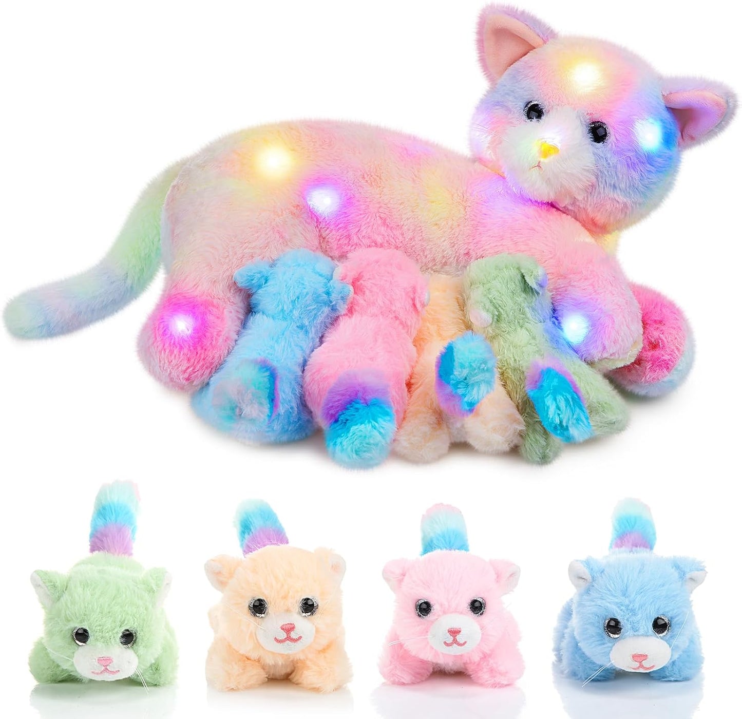 Skylety Nurturing Cat Stuffed Animal Set with Plush Kittens