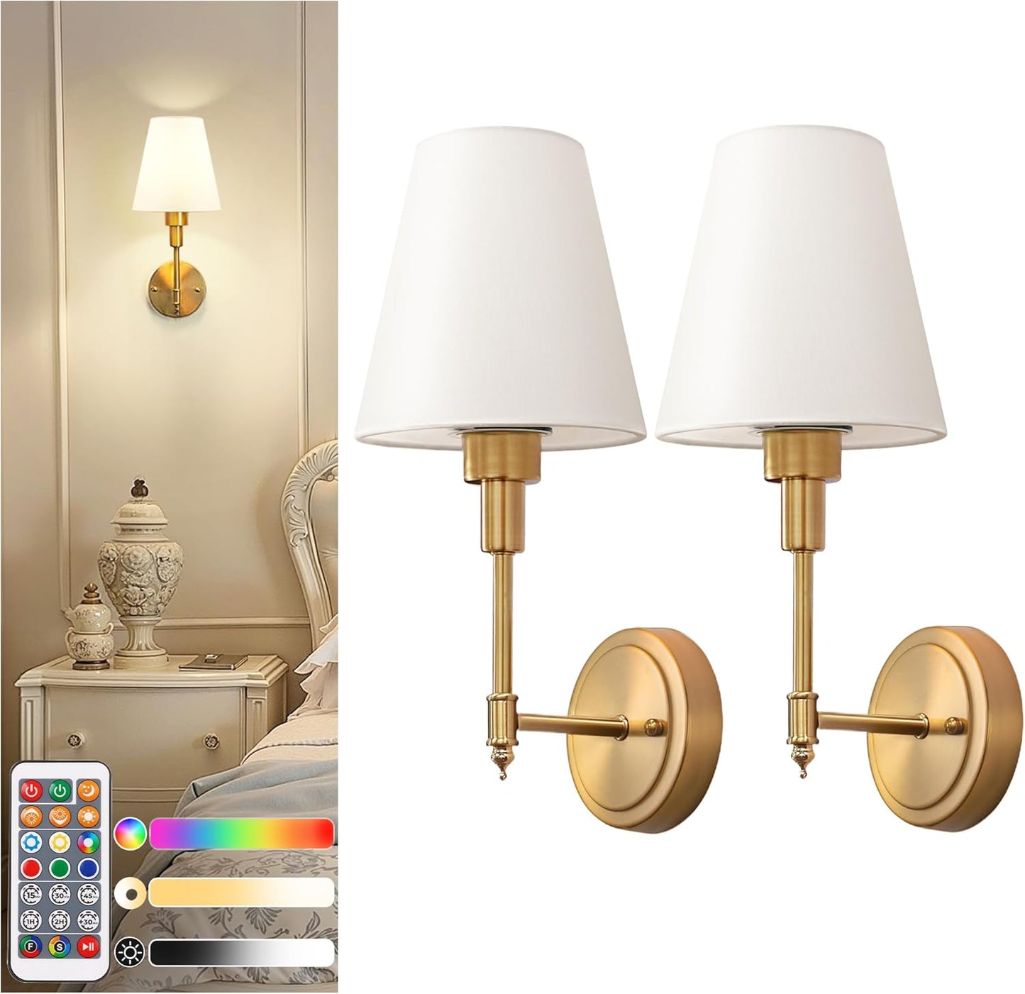 DORESshop Battery Operated Wall Sconce Set of 2 for Home Decor