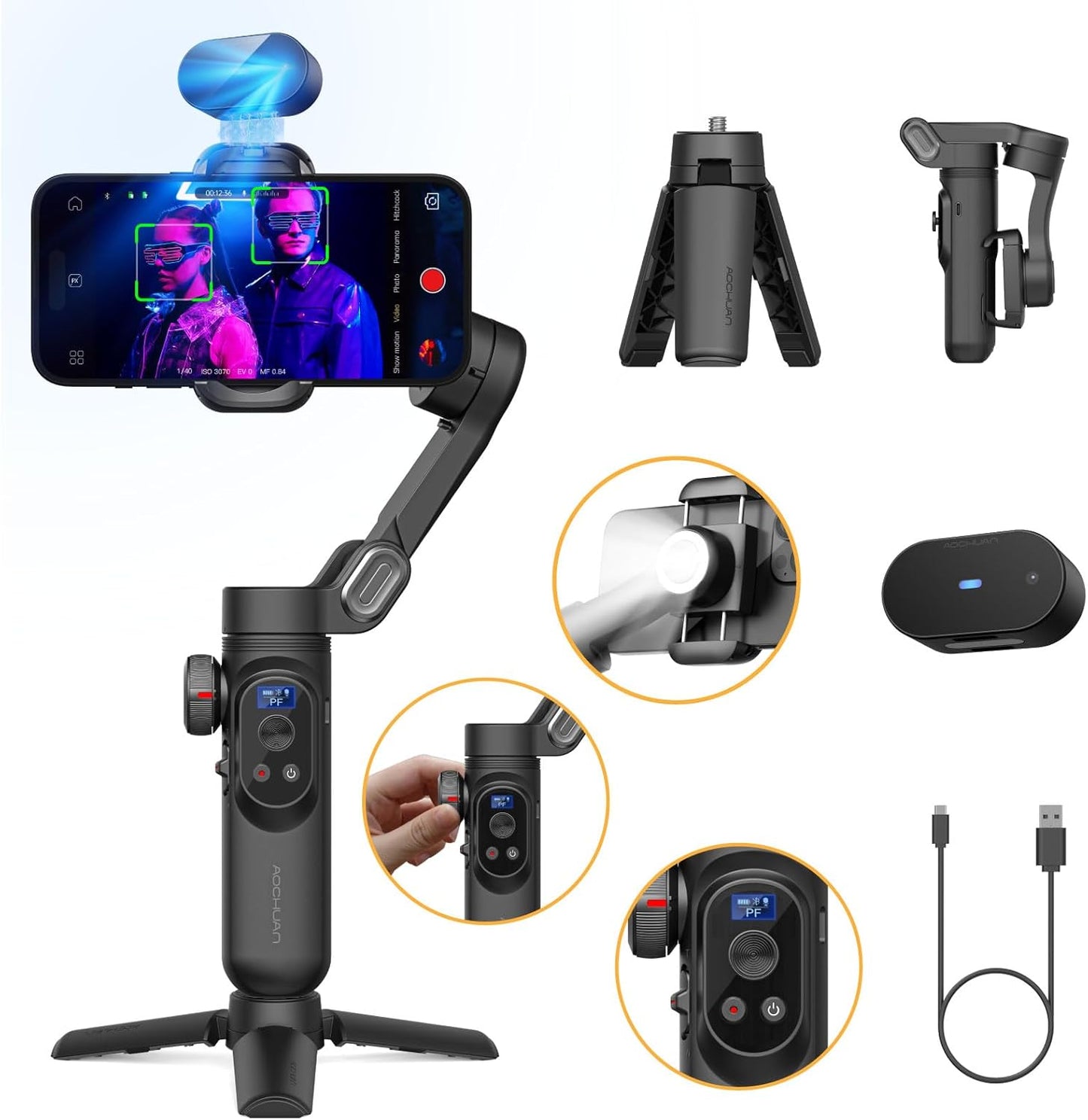 AOCHUAN Gimbal Stabilizer for iPhone with AI Face Tracking