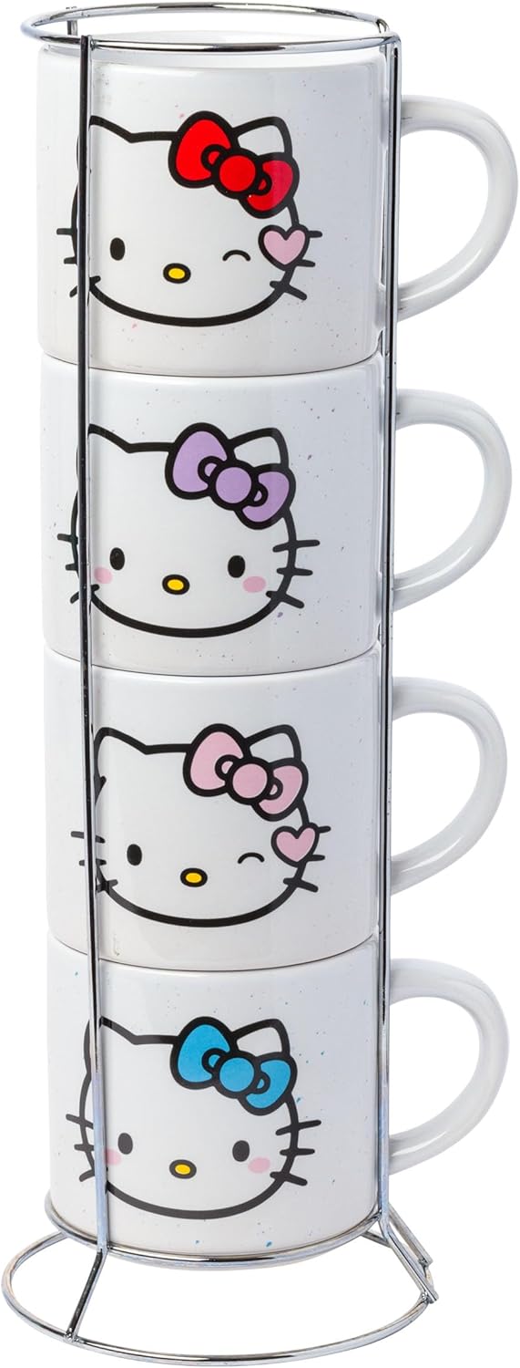 Sanrio Hello Kitty Faces and Hearts 4pc Ceramic Mug Stack Set