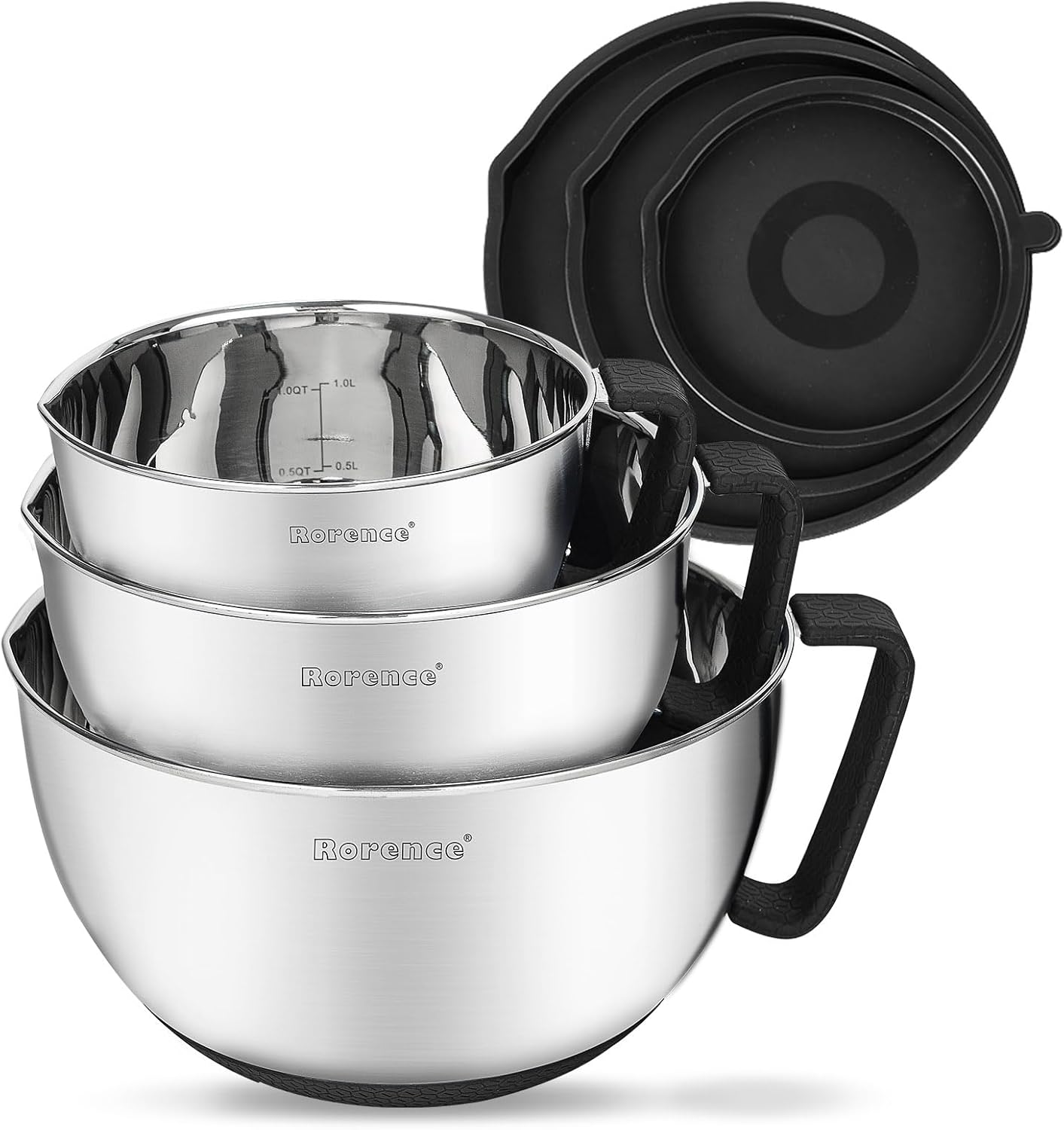 Rorence Stainless Steel Mixing Bowls Set with Pour Spout and Lid