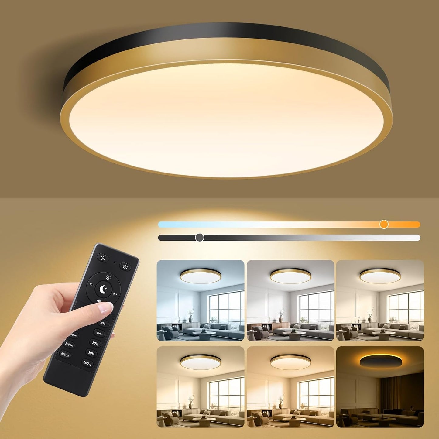 13 Inch Flush Mount Ceiling Light with Remote Control Features