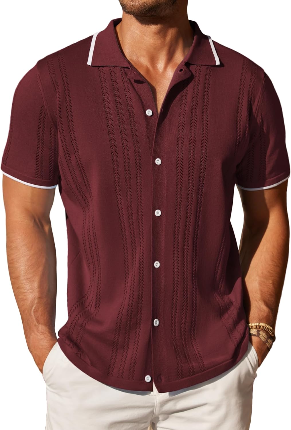 COOFANDY Men's Knit Button Down Shirt for Casual Beach Style