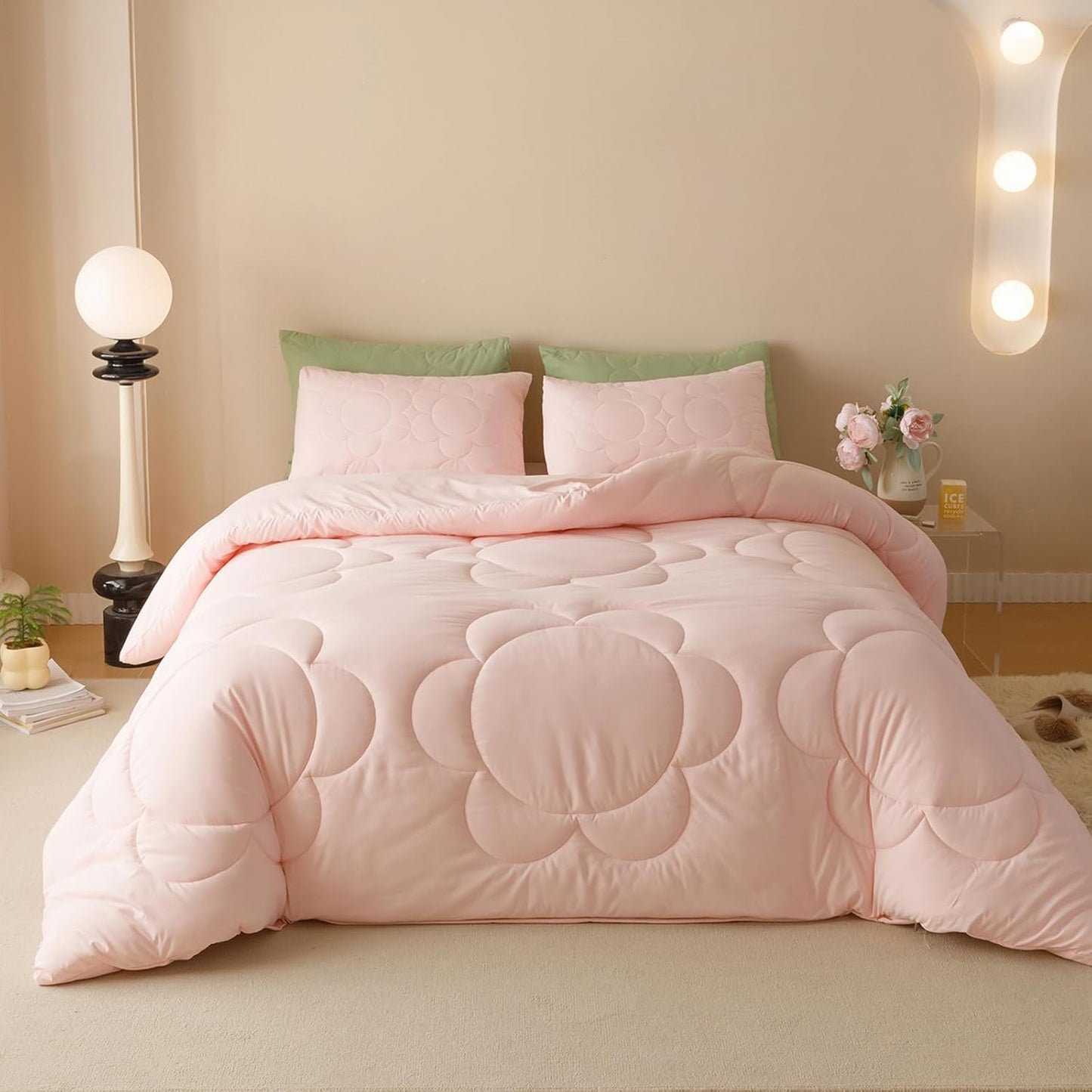Luxlovery Pink Sunflower Comforter Set Full Soft Cozy Bedding