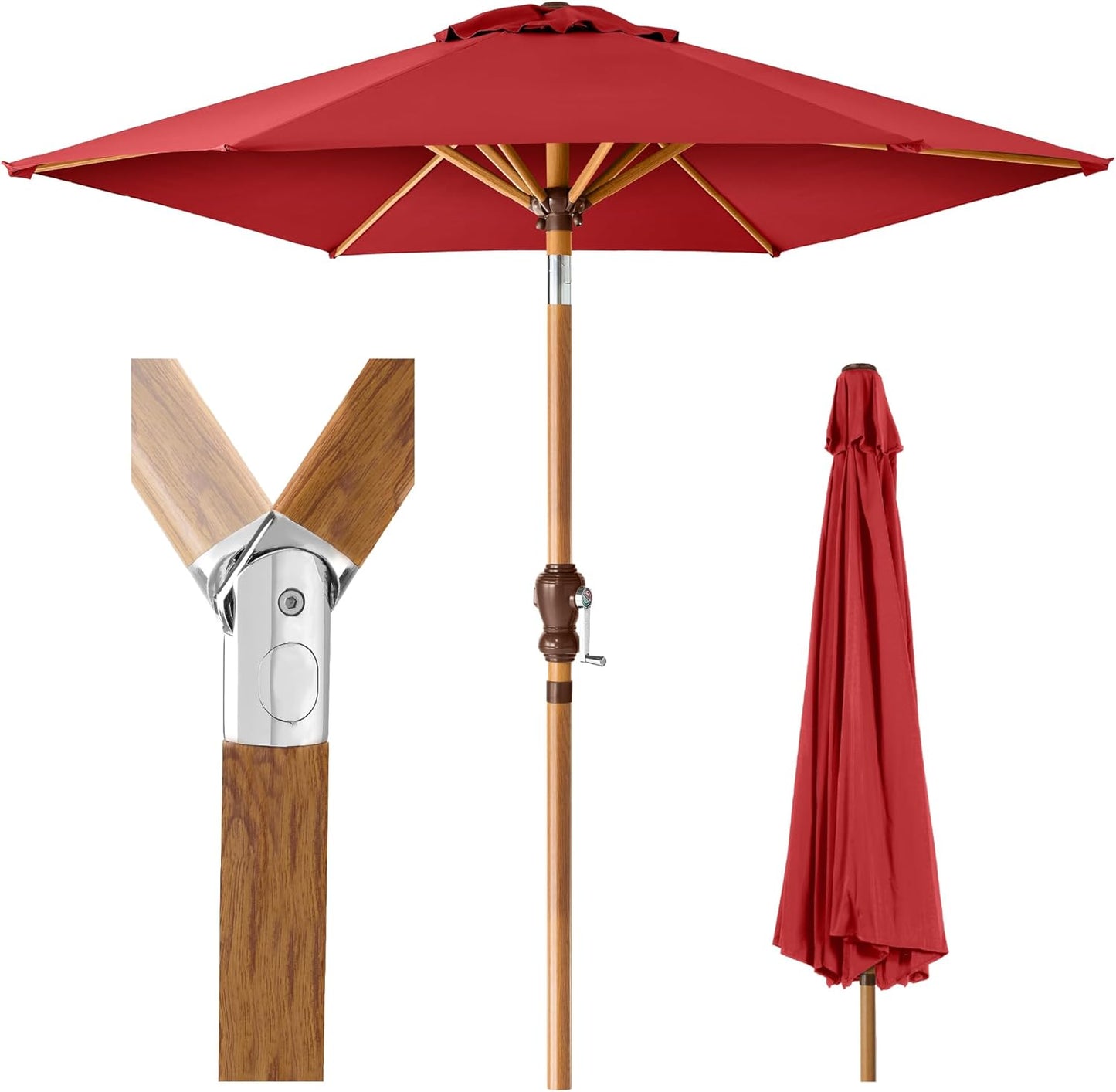 10ft Market Umbrella for Outdoor Sun Shade - Red Woodgrain