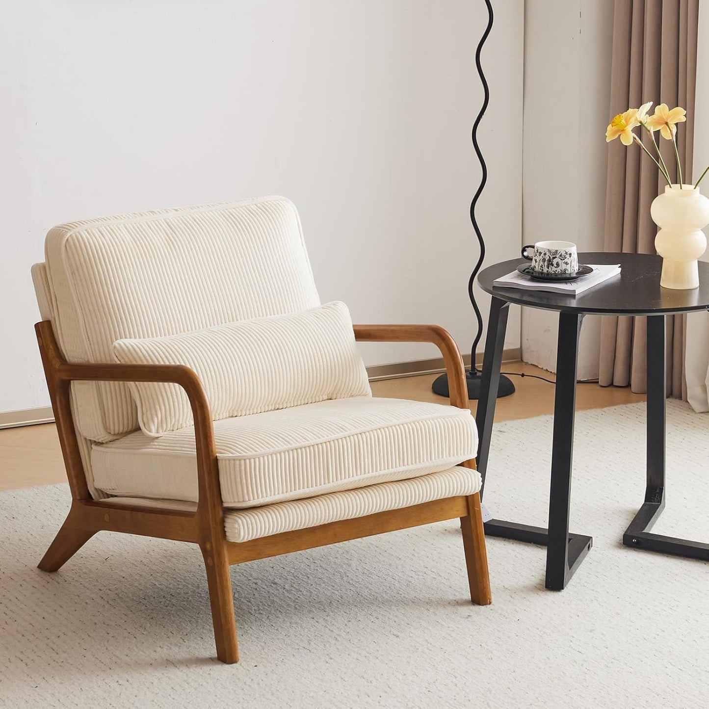 Mid-Century Modern Accent Chair with Soft Cushion and Pillow