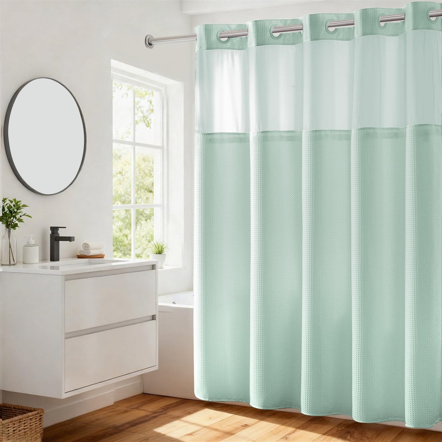 River Dream Heavyweight Dotted Waffle Weave Shower Curtain