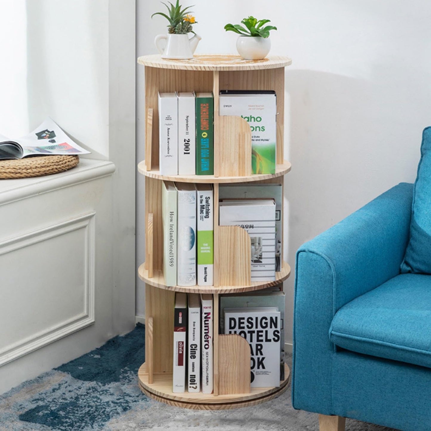 Heehee Wooden Rotating Bookshelf 360 Display for Kids and Adults