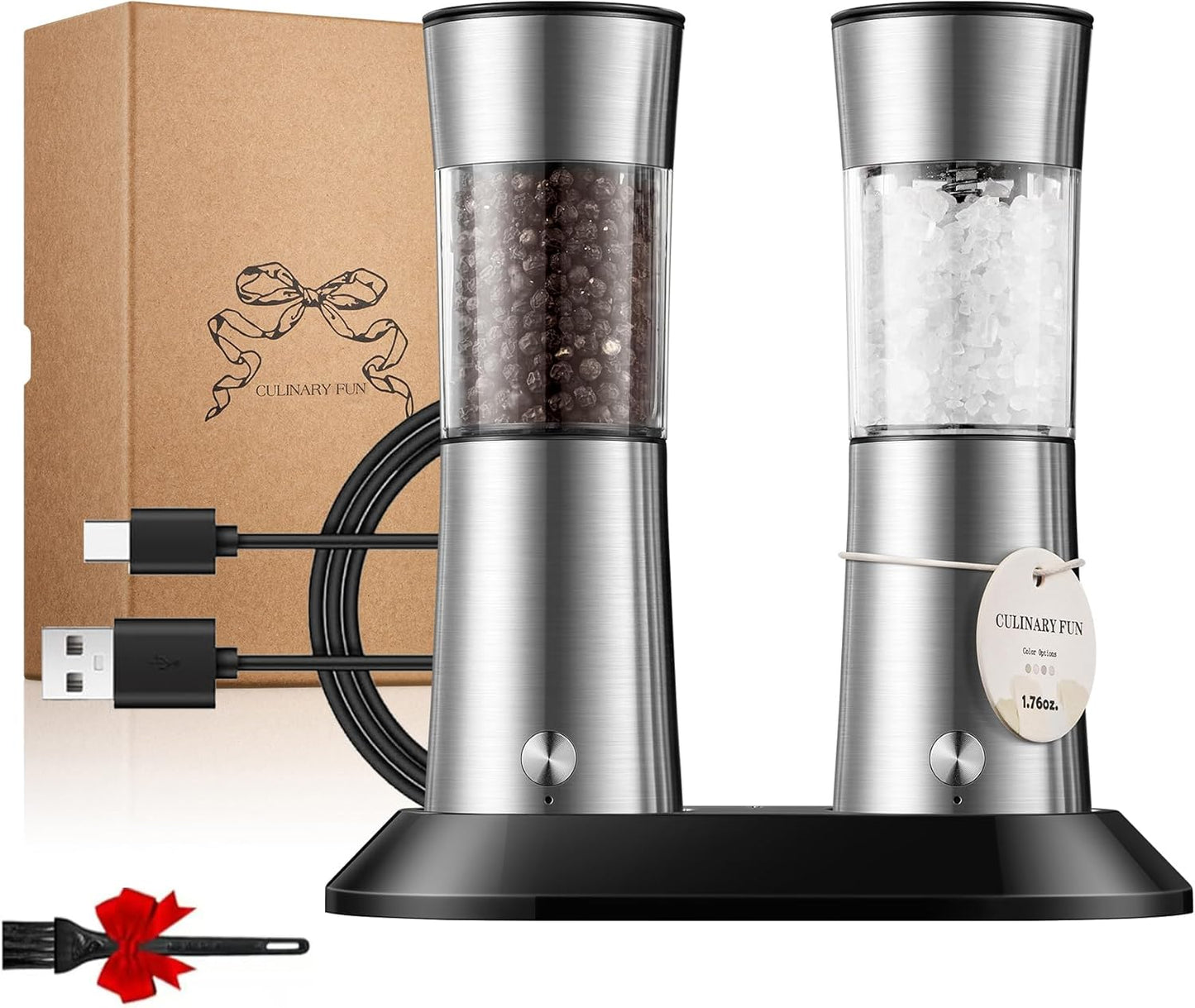 Gravity Electric Salt and Pepper Grinder Set with USB-C Charging