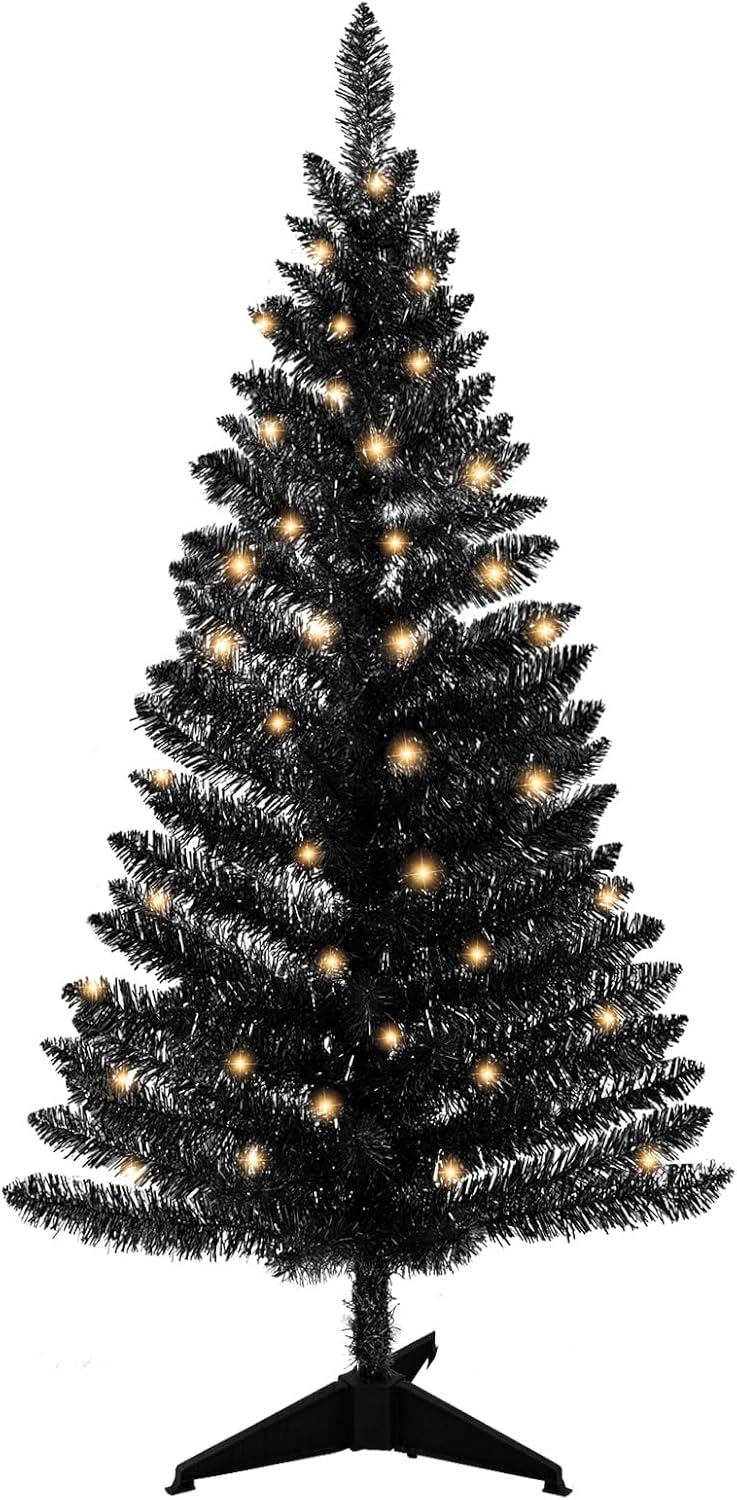 4ft Lighted Artificial Black Christmas Tree by leeheeyee