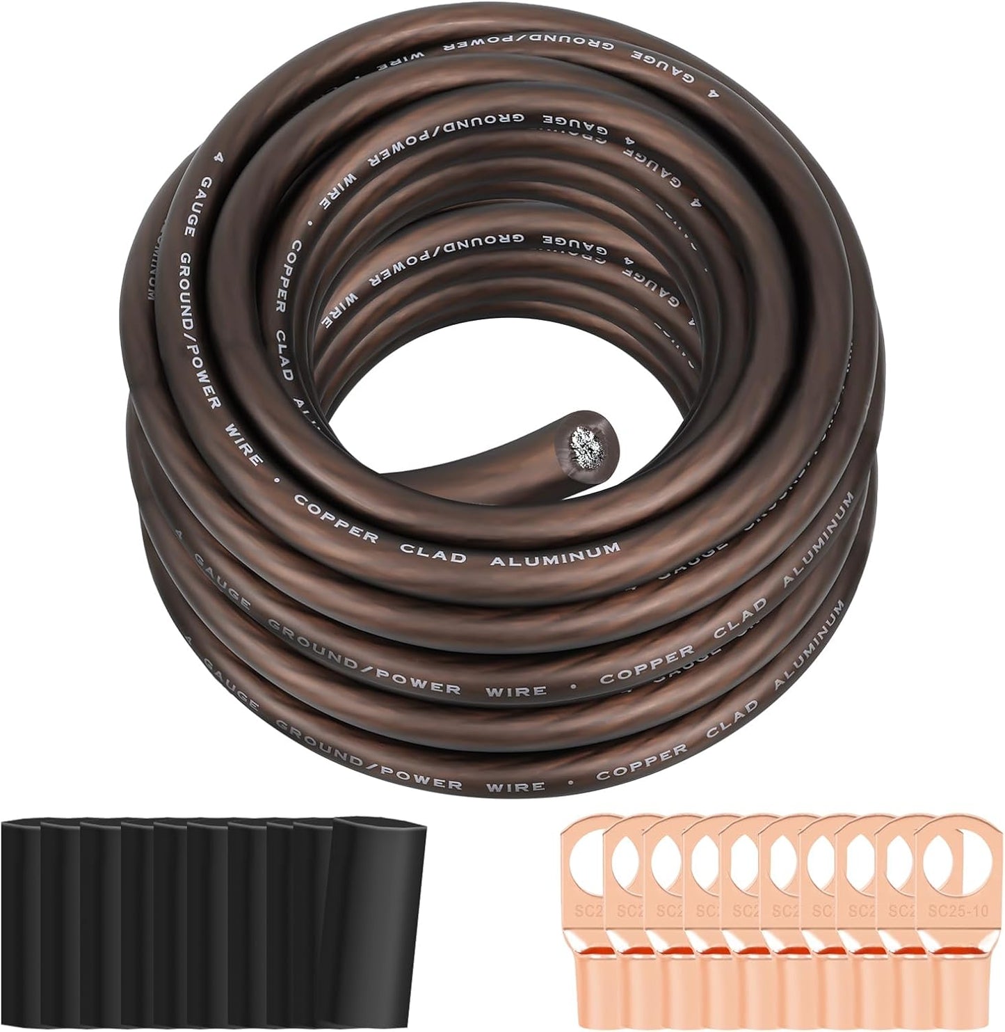 4 Gauge Wire 50FT Black CCA Power Ground Cable with Lugs