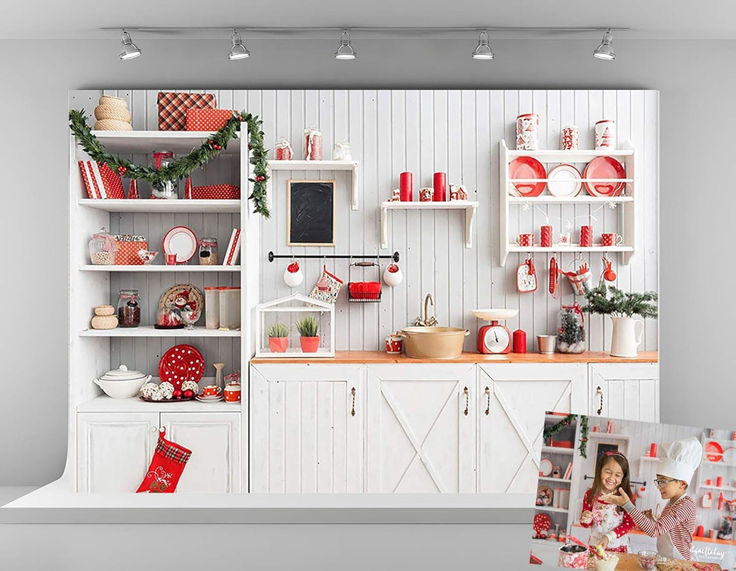 10x6.5ft Microfiber Christmas Kitchen Backdrop for Photography