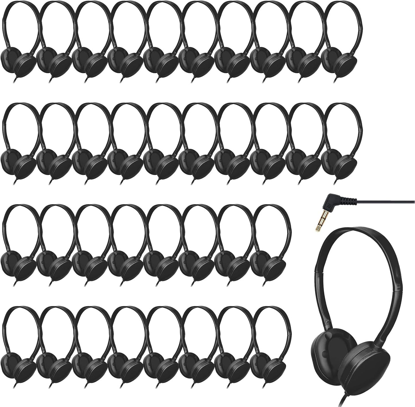 36 Pack Bulk Headphones for Classroom Use, Durable Wired Audio