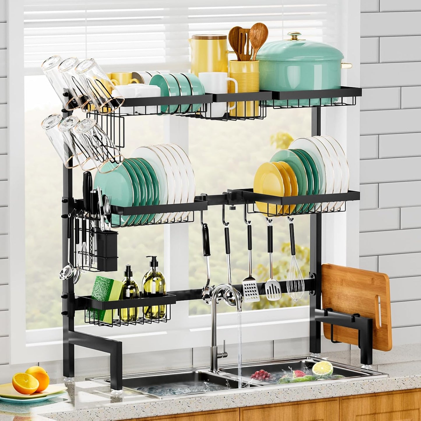 Over The Sink Dish Drying Rack with Expandable Length and Utility