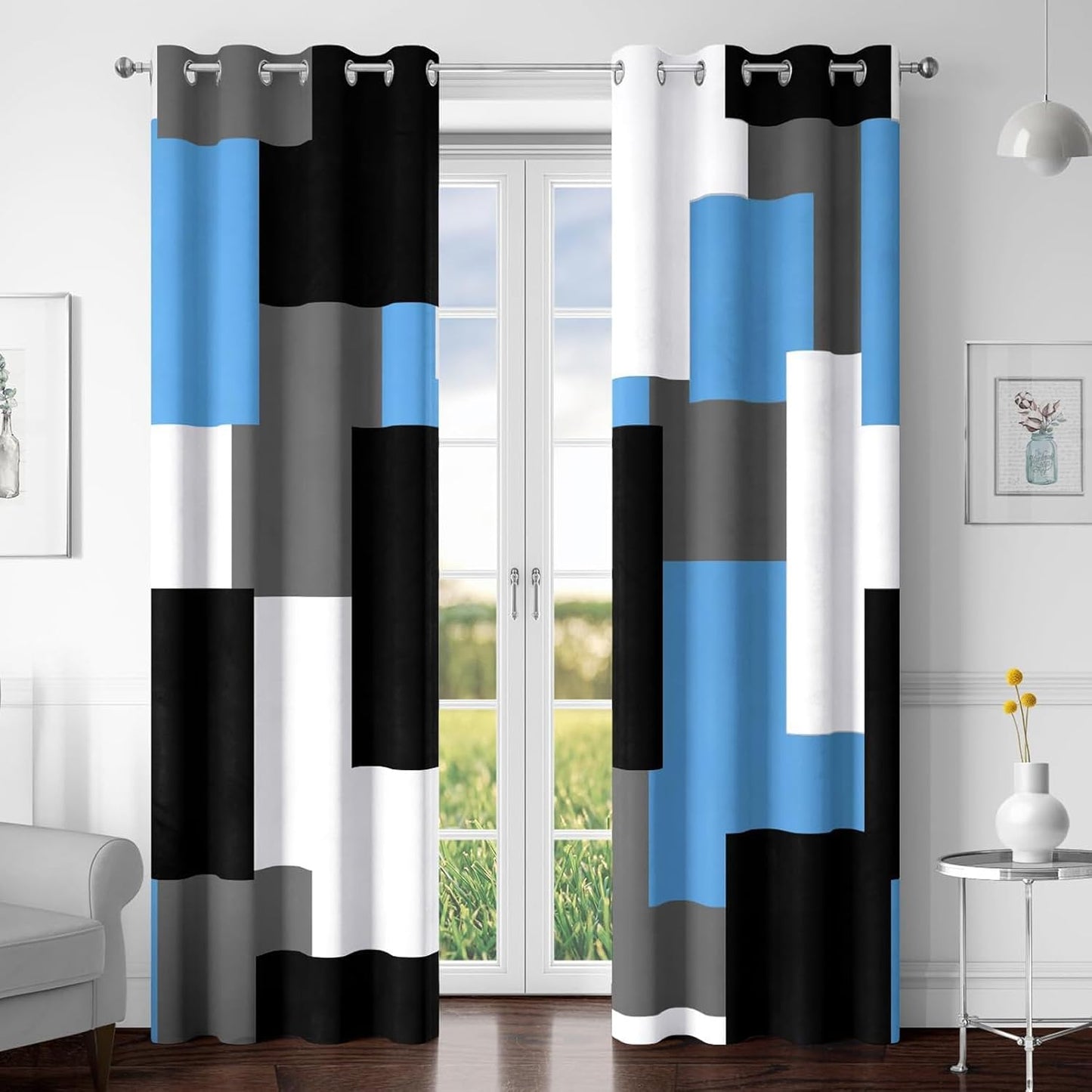Light Blue 100% Blackout Curtains for Bedroom 84 in Length
