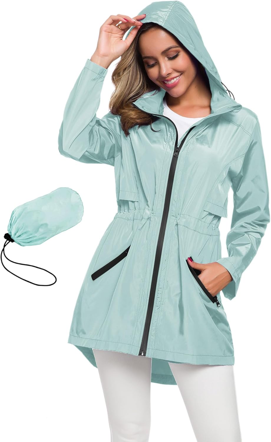 Avoogue Women's Long Raincoat with Hood - Lightweight & Waterproof